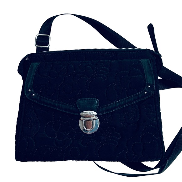 Vera Bradley Front Envelope Closure Cross Body Bag Black Quilted - Picture 2 of 11